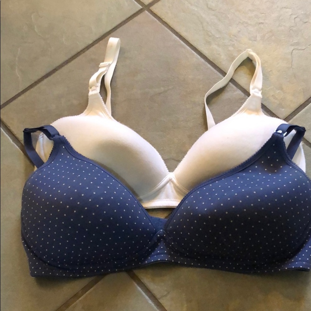 Women's Blue and White Polka Dot Nursing Bra Set